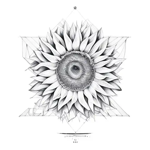triangle shape which made from sunflower, almond branch, grape vine  tattoo design idea