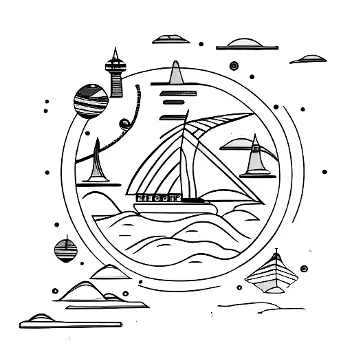 Borealis cruise boat sailing through icy waters tattoo design idea