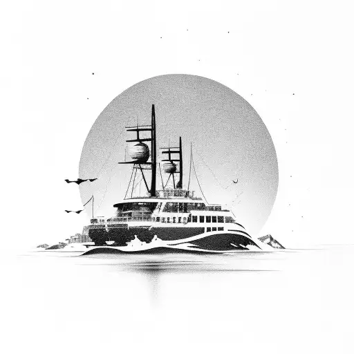 Borealis cruise boat sailing through icy waters tattoo design idea