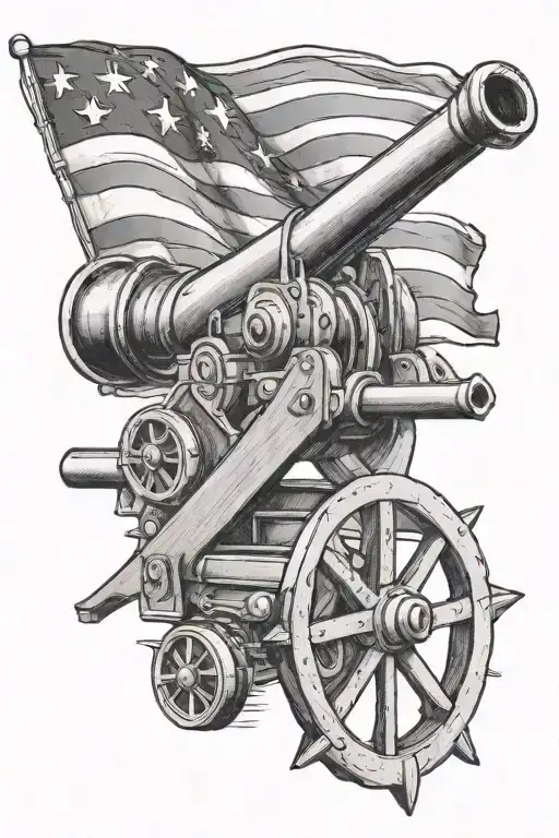 field artillery cross cannon with American flag  tattoo design idea