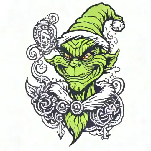 A gang tattoo for the Grinch gang looking like an authentic one tattoo design idea