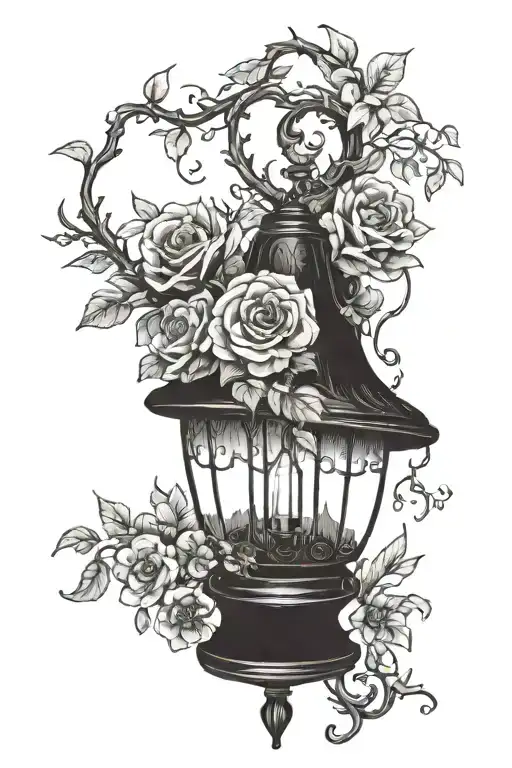 lamp from the game bloodborne inspired tattoo with flowers tattoo design idea