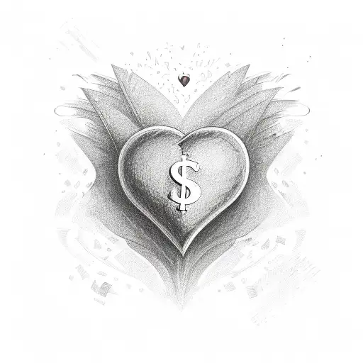 Money raining down on a heart-shaped psychology symbol tattoo design idea