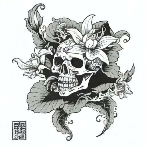 death lily eating lotus flower tattoo design idea