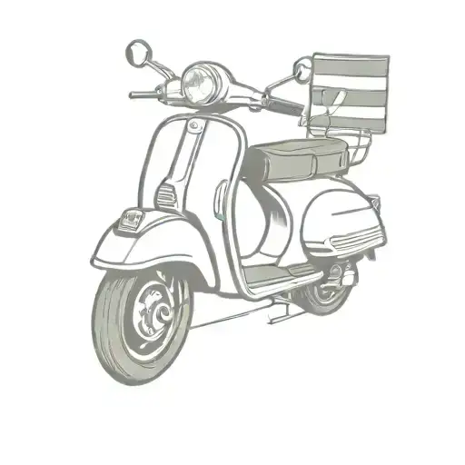Vespa with an girl amd holding an Italian flag on it in an postage stamp  tattoo design idea