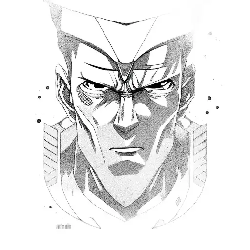 A Jujutsu Kaisen character wielding a wrench as a weapon in a blackwork style tattoo design idea