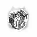 A fierce dragon battling a wolf in a Game of Thrones inspired scene tattoo design idea