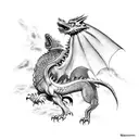 A fierce dragon battling a wolf in a Game of Thrones inspired scene tattoo design idea