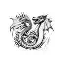 A fierce dragon battling a wolf in a Game of Thrones inspired scene tattoo design idea