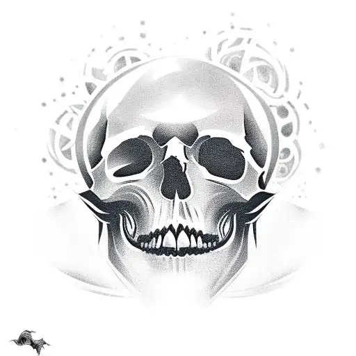 A unique and mesmerizing tattoo design that combines your fascination for skulls and the world of esports, depicting a skull-shaped joystick surrounded by animated eyes and smoke. tattoo design idea