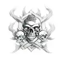 A unique and mesmerizing tattoo design that combines your fascination for skulls and the world of esports, depicting a skull-shaped joystick surrounded by animated eyes and smoke. tattoo design idea
