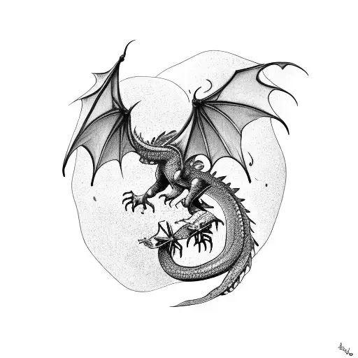 A majestic dragon curled around a stack of books tattoo design idea