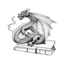 A majestic dragon curled around a stack of books tattoo design idea