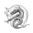 A majestic dragon curled around a stack of books tattoo design idea