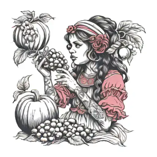 gypsy girl,  representing a children's song the verse that says "there was a gypsy who sold fruit plums apple watermelon tattoo design idea