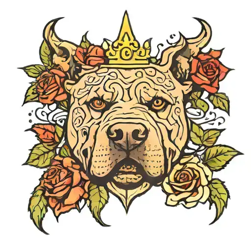 pitbull face inside a thorn crown of roses with galaxy eyes tattoo design idea