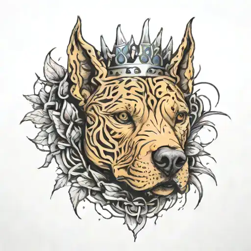 pitbull face inside a thorn crown tattoo design idea