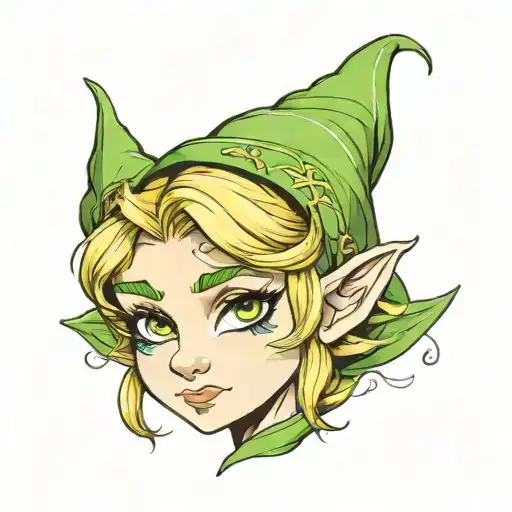 cute elf girl face tattoo design idea
