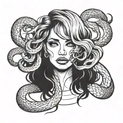 sexy girl face with snakes in hairs tattoo design idea