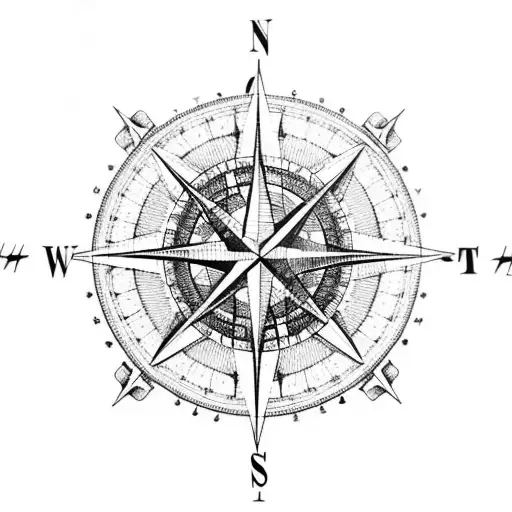 A compass rose surrounded by intricate line work of famous landmarks from around the world tattoo design idea
