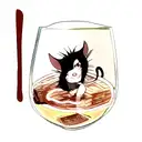 rat behind a glass of wine tattoo design idea