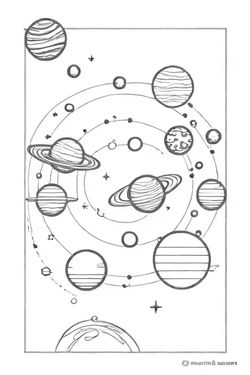 Solar system lined science fiction tattoo design idea
