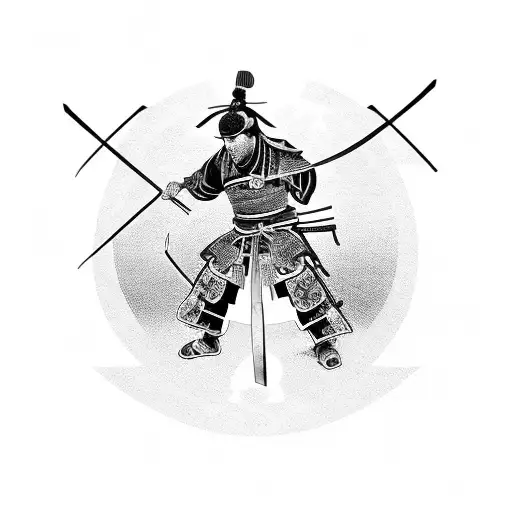 Samurai with 3 swords tattoo design idea