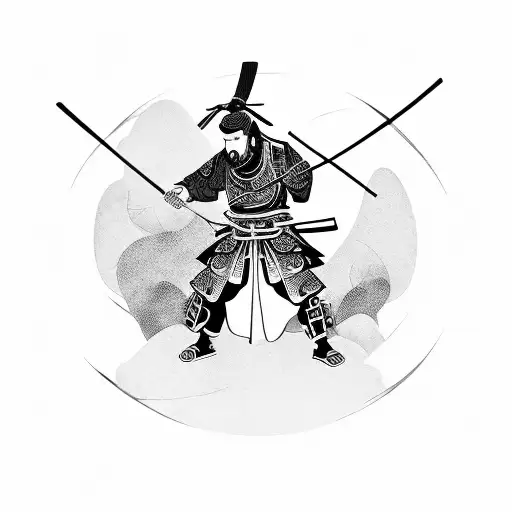 Samurai with 3 swords tattoo design idea
