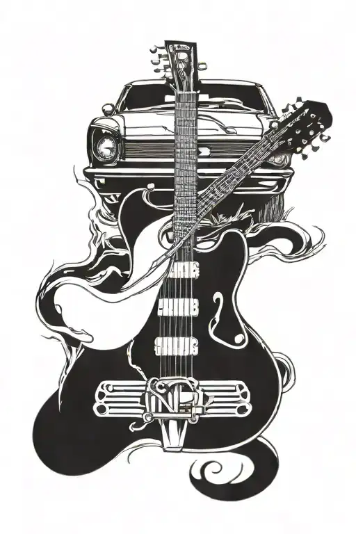Incorporate a vintage car with a guitar neck intertwined, symbolizing the client's love for both rock and roll and cars tattoo design idea