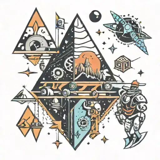 engineering symbols robots space arrows mountains  tattoo design idea