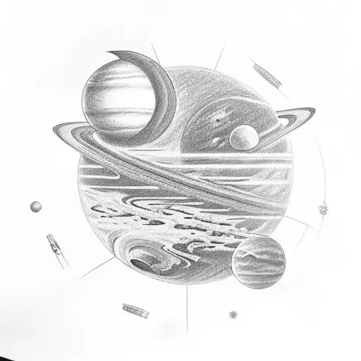 drawing with these letters Hope and luka on a background of planets tattoo design idea