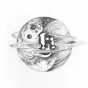 drawing with these letters Hope and luka on a background of planets tattoo design idea