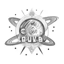 drawing with these letters Hope and luka on a background of planets tattoo design idea