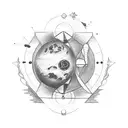 drawing with these letters Hope and luka on a background of planets tattoo design idea