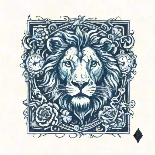 Lion Ouroboros Roses And Clocks Playing Card King Of Hearts (caqrd size) tattoo design idea