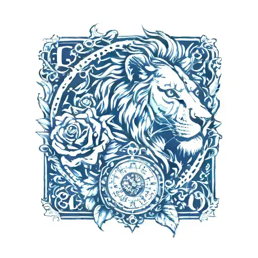 Lion Ouroboros Roses And Clocks Playing Card King Of Hearts. The tattoo has to look like a card and the lion has to wear tattoo design idea