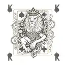 KING PLAYING CARD WITH K LETTER TOP LEFT AND BOTTOM RIGHT. THE CARD HAS TO BE A LION WITH SPADES CLUBS DIAMONDS HEARTS tattoo design idea