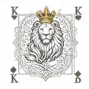 KING PLAYING CARD WITH K LETTER TOP LEFT AND BOTTOM RIGHT. THE CARD HAS TO BE A LION WITH SPADES CLUBS DIAMONDS HEARTS tattoo design idea