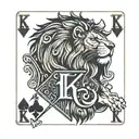 KING PLAYING CARD WITH K LETTER TOP LEFT AND BOTTOM RIGHT. THE CARD HAS TO BE A LION WITH SPADES CLUBS DIAMONDS HEARTS tattoo design idea