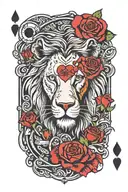 Lion Ouroboros Roses And Clocks Playing Card King Of Hearts (caqrd size) tattoo design idea