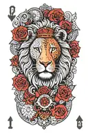 Lion Ouroboros Roses And Clocks Playing Card King Of Hearts (caqrd size) tattoo design idea