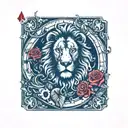 Lion Ouroboros Roses And Clocks Playing Card King Of Hearts (caqrd size) tattoo design idea