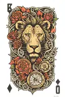 Lion Ouroboros Roses And Clocks Playing Card King Of Hearts  tattoo design idea