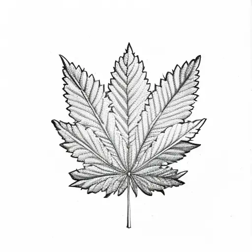 A detailed sketch of a marijuana leaf surrounded by swirling smog tattoo design idea