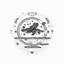 Alligator swimming in a sea of Aquarius stars with military planes flying overhead tattoo design idea