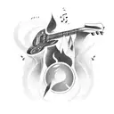 A guitar with rock-inspired elements, surrounded by coffee beans and music notes tattoo design idea