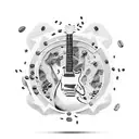 A guitar with rock-inspired elements, surrounded by coffee beans and music notes tattoo design idea