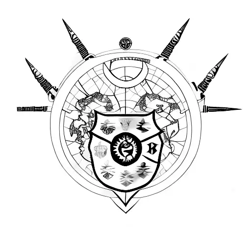 A minimalist tattoo of the Göztepe Swords logo intertwined with a world map, symbolizing the client's favorite football team and passion for travel tattoo design idea