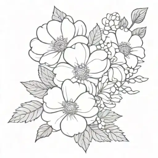 primrose and mums bouquet tied tattoo design idea