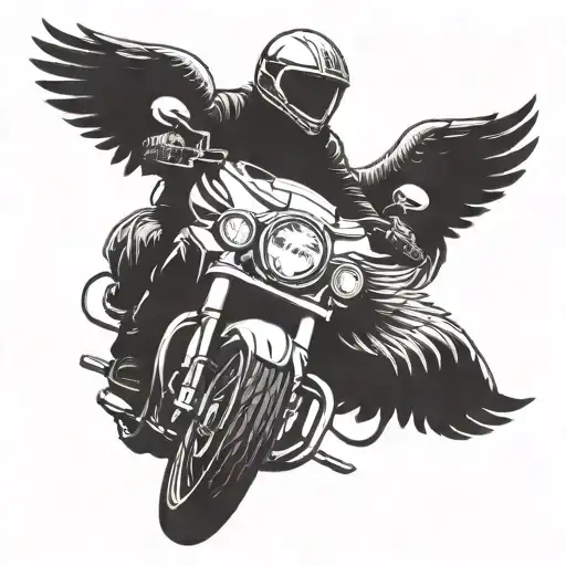 motorcycle rider with angel wings from the front view tattoo design idea
